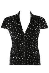 Polka Dot Ruched Fitted Blouse