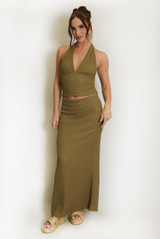 Textured Halter Neck Top and Maxi Skirt Set