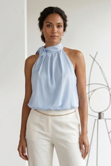 Bow Neck Balloon Hem Blouse