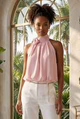 Bow Neck Balloon Hem Blouse