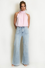 Bow Neck Balloon Hem Blouse