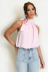 Bow Neck Balloon Hem Blouse