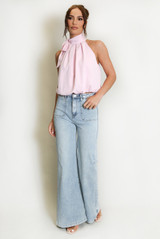Bow Neck Balloon Hem Blouse