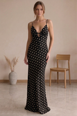 Polka Dot Cut Out Back Maxi Dress