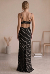 Polka Dot Cut Out Back Maxi Dress
