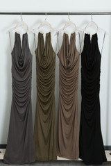 Metal Cowl Neck Deep Back Maxi
