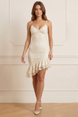 Asymmetric Hem Lace Mini Dress