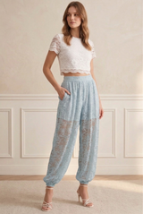 Lace Trim Mesh Pleated Trouser