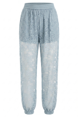 Lace Trim Mesh Pleated Trouser