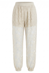 Lace Trim Mesh Pleated Trouser