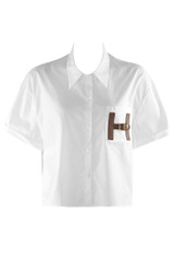 H Motif Cropped Oversized Shirt