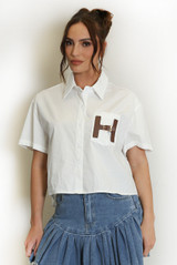 H Motif Cropped Oversized Shirt