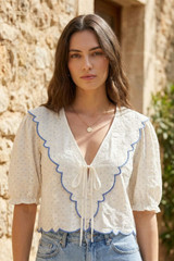 Scallop Hem Broderie Blouse