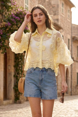 Lace Embroidered Puff Sleeve Blouse