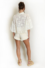 Lace Embroidered Puff Sleeve Blouse