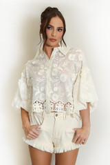 Lace Embroidered Puff Sleeve Blouse