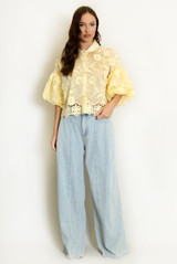 Lace Embroidered Puff Sleeve Blouse
