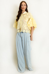Lace Embroidered Puff Sleeve Blouse