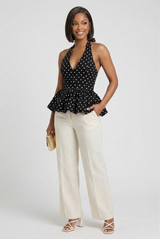 Polka Dots Halterneck Peplum Blouse
