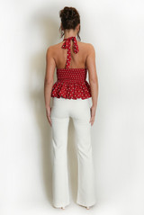 Polka Dot Peplum Bubble Hem Top