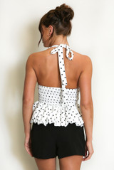 Polka Dot Peplum Bubble Hem Top