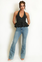 Polka Dot Peplum Bubble Hem Top