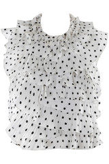 Polka Dots Pleated Ruffle Trim Blouse