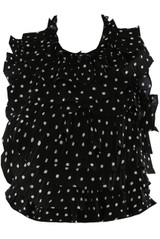 Polka Dots Pleated Ruffle Trim Blouse