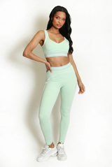 Contrast Piping Sports Bra And Legging Set 