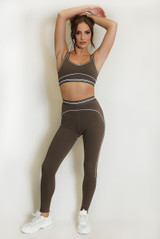 Contrast Piping Sports Bra And Legging Set 