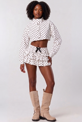 Polka Dots Cropped Jacket and Ruffle Skirt