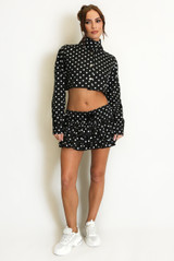 Polka Dots Cropped Jacket and Ruffle Skirt