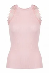 Fine Knit Vest With Lace Edging 