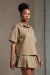 Polo Neck Shirt and Pleated Skirt Set