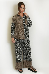 Contrast Animal Print Blouse and Trouser Set
