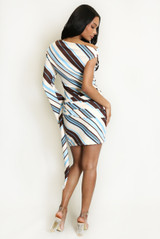 Striped One Sleeve Drape Mini Dress