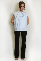 Pinstripe Tie Neck Blouse