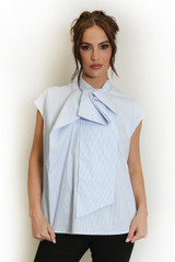 Pinstripe Tie Neck Blouse