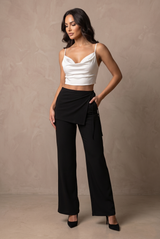 Satin Wide Leg Trouser with Sarong Overlay
