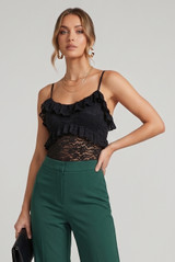Floral Lace Ruffle Trim Bodysuit