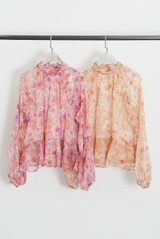 Floral Ruffles Trim Frill Hem Blouse