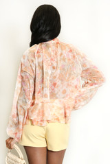 Floral Ruffles Trim Frill Hem Blouse