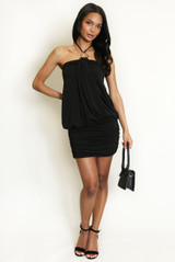 Draped Gold-Ring Halter Bodycon Mini Dress