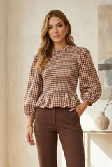 Gingham Smocked Peplum Blouse