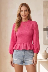 Shirred Peplum Blouse