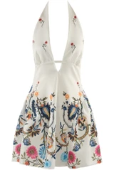 Plunge Neck Embroidered Mini Dress