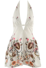 Plunge Neck Embroidered Mini Dress