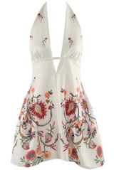 Plunge Neck Embroidered Mini Dress