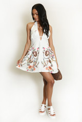 Plunge Neck Embroidered Mini Dress