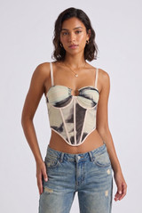 Marble Mesh Key Hole Corset Top